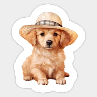 Watercolor Golden Retriever Dog in Straw Hat Sticker